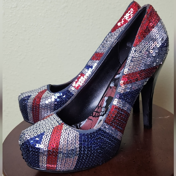 Just Fabulous UK Flag Sequined Heels Size 9 - Picture 2 of 9